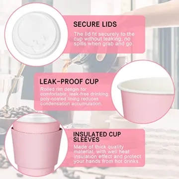 100 Pcs 12 oz Pink Disposable Coffee Cups for Parties