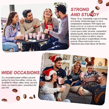 100 Pcs 12 oz Pink Disposable Coffee Cups for Parties
