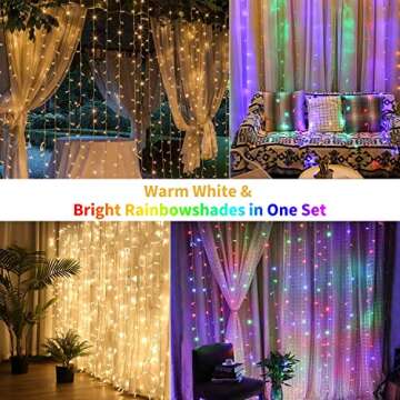 Brightown Curtain Lights 9.8X9.8 Feet 300 LED 11 Lighting Modes with Remote Control 2 Colors Hanging...