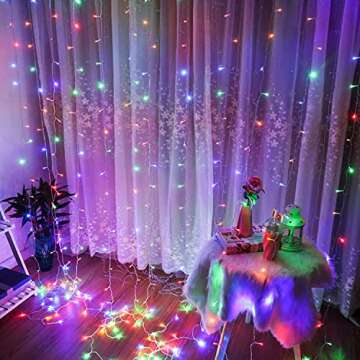 Brightown Curtain Lights 9.8X9.8 Feet 300 LED 11 Lighting Modes with Remote Control 2 Colors Hanging String Fairy Lights for Wall Bedroom Window Party Backdrop Lighting (Without Curtain)