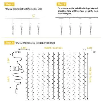 Brightown Curtain Lights 9.8X9.8 Feet 300 LED 11 Lighting Modes with Remote Control 2 Colors Hanging String Fairy Lights for Wall Bedroom Window Party Backdrop Lighting (Without Curtain)