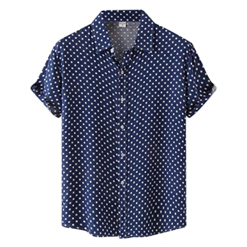Men's Casual Polka Dot Print Short Sleeve Button Down Shirt Summer Beach Turn Down Collar Shirt Top ...