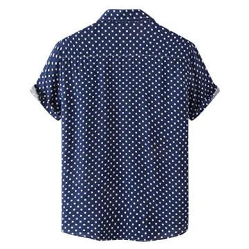 Men's Polka Dot Print Button Down Summer Shirt Top