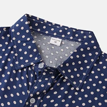 Men's Polka Dot Print Button Down Summer Shirt Top