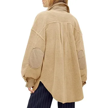 Fisoew Womens Comfy Oversized Button Down Shacket with Pockets