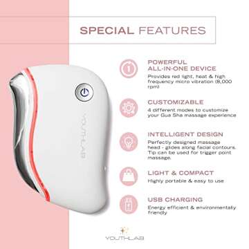 YouthLab ProSculpt Gua Sha, The Ultimate Skin ScrapingMassage Tool, Heat & Electric Vibration, Anti-Aging, EyeFace Puffiness, Wrinkles, FirmTighten, Tension Relief, Acupressure (White)