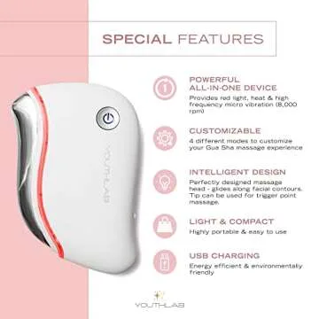 YouthLab ProSculpt Gua Sha, The Ultimate Skin ScrapingMassage Tool, Heat & Electric Vibration, Anti-Aging, EyeFace Puffiness, Wrinkles, FirmTighten, Tension Relief, Acupressure (White)
