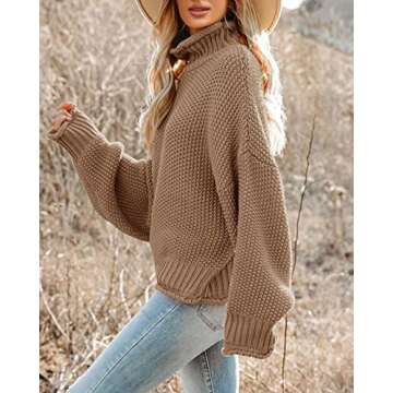 Saodimallsu Womens Turtleneck Oversized Sweaters Batwing Long Sleeve Pullover Loose Chunky Knit Jumper Khaki