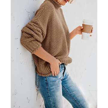 Saodimallsu Womens Turtleneck Oversized Sweaters Batwing Long Sleeve Pullover Loose Chunky Knit Jumper Khaki