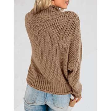 Saodimallsu Womens Turtleneck Oversized Sweaters Batwing Long Sleeve Pullover Loose Chunky Knit Jumper Khaki