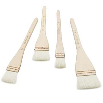 Longdex Creative Mark Hake Paintbrush Set 4PCS Professional Soft White Goat Hair Stitch-Tied Brushes for Wash, Background Work,Watercolor and Ceramic Pottery