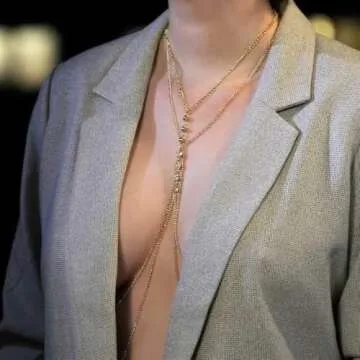 Layering Body Chain with Shinning Crystal, Brides Jewelry Gold Plated (BC28-Crystal )