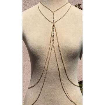 Layering Body Chain with Shinning Crystal, Brides Jewelry Gold Plated (BC28-Crystal )