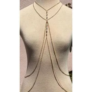 Layering Body Chain with Shinning Crystal, Brides Jewelry Gold Plated (BC28-Crystal )