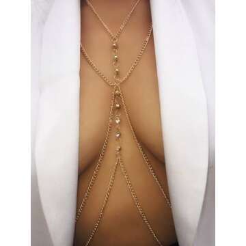 Layering Body Chain with Shinning Crystal, Brides Jewelry Gold Plated (BC28-Crystal )