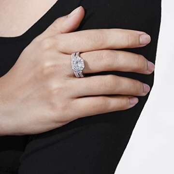 Amazon Essentials Platinum-Plated Sterling Silver Antique Ring set with Asscher-Cut Infinite Elements Cubic Zirconia, Size 6 (previously Amazon Collection)