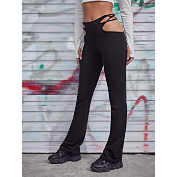 Stylish Verdusa Women's Mid Waist Cut Out Flare Pants