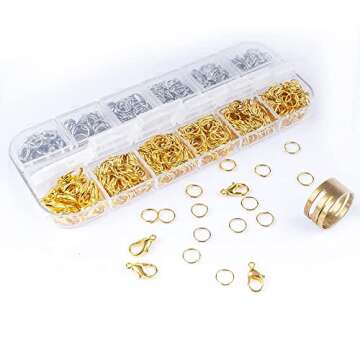 Anzlah Open Jump Rings and Lobster Clasps Jewelry Fixing Kit (1200 pcs Gold and Silver) with a Bent ...
