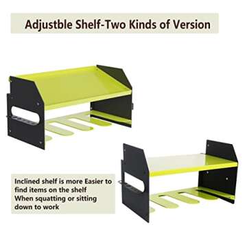 Luffioner Drill Storage Rack，Power Tool Organizer Drill Holder Wall Mount， Drill Organizer for Garage, Workshop,Drill Bit Storage Shlef, Holds 4 Drills with Magnetic Bar