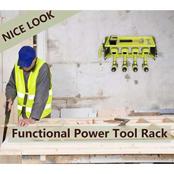 Luffioner Drill Storage Rack，Power Tool Organizer Drill Holder Wall Mount， Drill Organizer for Garage, Workshop,Drill Bit Storage Shlef, Holds 4 Drills with Magnetic Bar