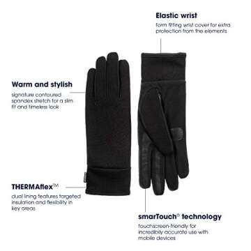 isotoner Men's Stretch Touchscreen Gloves with Water Repellent Technology, black, X-Large