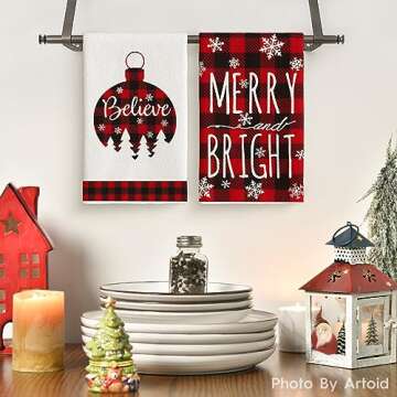 Artoid Mode Buffalo Plaid Tree Christmas Kitchen Towels and Dish Towels, 18 x 26 Inch Ornament Car W...