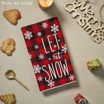 Artoid Mode Buffalo Plaid Tree Christmas Kitchen Towels and Dish Towels, 18 x 26 Inch Ornament Car Winter Holiday Ultra Absorbent Drying Cloth Tea Towels for Cooking Baking Set of 4