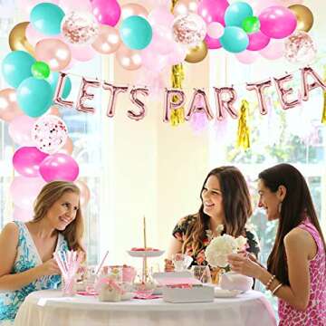 196 Pcs Let's Par Tea Party Decorations, Tea Time Balloons Arch Garland Kit, Floral Tea Backdrop, High Tea Theme TableCloth, Teapot Teacups Tableware for Tea Birthday Bachelorette Party Supplies