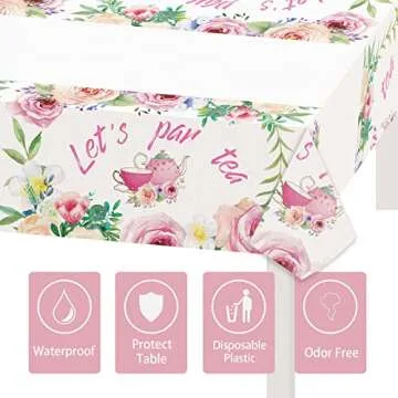 196 Pcs Let's Par Tea Party Decorations, Tea Time Balloons Arch Garland Kit, Floral Tea Backdrop, High Tea Theme TableCloth, Teapot Teacups Tableware for Tea Birthday Bachelorette Party Supplies