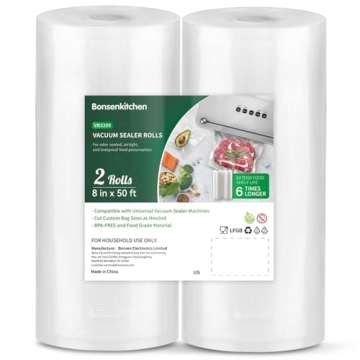 Bonsenkitchen Vacuum Sealer Bags, 8" x 50' Rolls 2 pack for Food Storage Saver, Bpa Free, Heavy Duty...