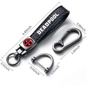 ZppedRteyt Leather Keychain Universal Metal Key Chain for Deadpool Accessories, with 360 Degree Rotatable Snap Swivel for Men Women