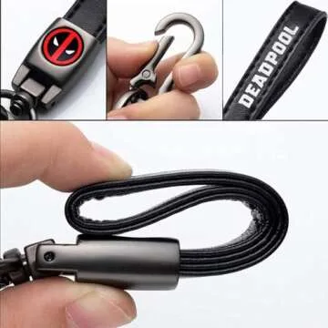 ZppedRteyt Leather Keychain Universal Metal Key Chain for Deadpool Accessories, with 360 Degree Rotatable Snap Swivel for Men Women