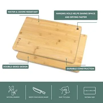Eterish 15x10’’ Bamboo Wood Cutting Board for Meat, Butcher Block, Cheese, Vegetable, Fruit, BBQ - Wooden Cutting Boards for Kitchen - Charcuterie Chopping Board Serving Tray