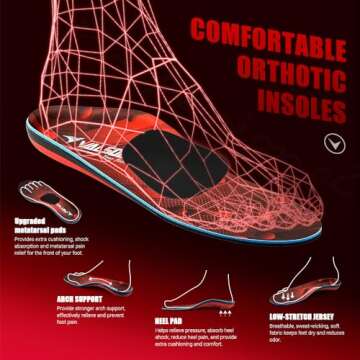 VALSOLE 220+ lbs Plantar Fasciitis High Arch Support Insole for Men Women, Heavy Duty Support Pain R...