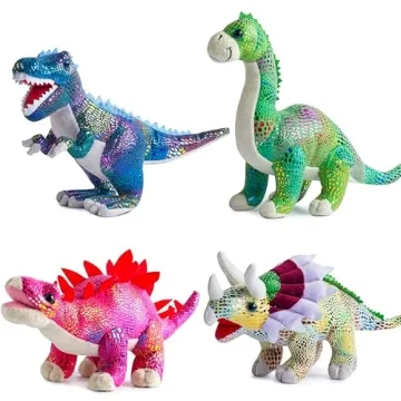 BUILD ME Plush Dinosaur Stuffed Animal Set of 4 Soft Dinosaurs, 12" Stuffed Dinosaur Set Includes T-...