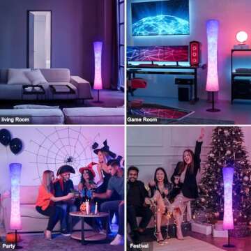 AKT LIGHTING Smart Floor Lamp, RGB Color Changing LED Lamp, App Control Modern Floor Lamp with DIY Mode and Music Sync, Standing Lamp with White Fabric Shade for Living Room, Bedroom and Play Room