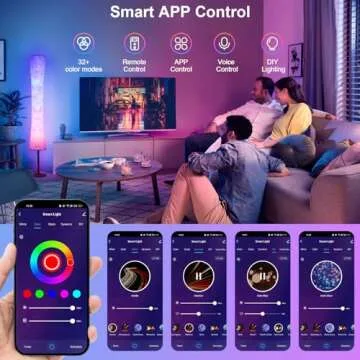 AKT LIGHTING Smart Floor Lamp, RGB Color Changing LED Lamp, App Control Modern Floor Lamp with DIY Mode and Music Sync, Standing Lamp with White Fabric Shade for Living Room, Bedroom and Play Room