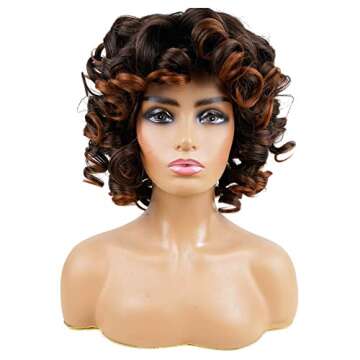AIDUSA Big Curly Wigs for Black Women Synthetic Loose Curly Wigs with Bangs 14 Inch Ombre Brown Curl...
