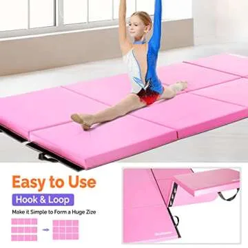 Matladin 8' Folding Gymnastics Gym Exercise Aerobics Mat, 8ft x 2ft x 2in PU Leather Tumbling Mats for Stretching Yoga Cheerleading Martial Arts (Pink)