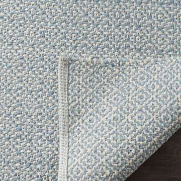 SAFAVIEH Montauk Collection Area Rug - 5' x 7', Ivory & Light Blue, Handmade Cotton, Ideal for High Traffic Areas in Living Room, Bedroom (MTK717B)