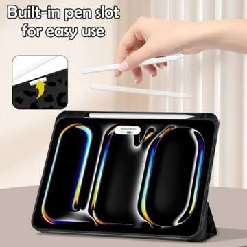 Deokke Compatible with iPad Pro 11 Inch M4 Case 5th Gen(2024) with Pencil Holder TPU Back Case Auto Sleep/Wake Cover with iPad Pencil Charging Cute Women Men Girls-Black Purple Leopard Cheetah