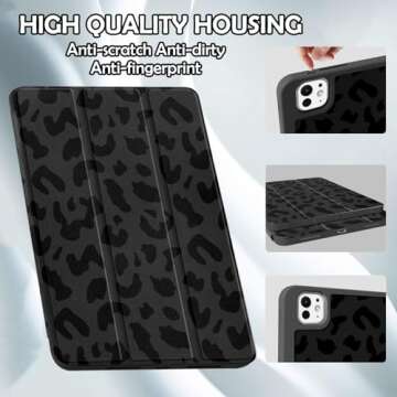 Deokke Compatible with iPad Pro 11 Inch M4 Case 5th Gen(2024) with Pencil Holder TPU Back Case Auto Sleep/Wake Cover with iPad Pencil Charging Cute Women Men Girls-Black Purple Leopard Cheetah