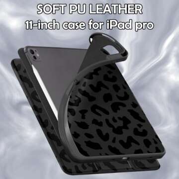 Deokke Compatible with iPad Pro 11 Inch M4 Case 5th Gen(2024) with Pencil Holder TPU Back Case Auto Sleep/Wake Cover with iPad Pencil Charging Cute Women Men Girls-Black Purple Leopard Cheetah