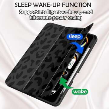 Deokke Compatible with iPad Pro 11 Inch M4 Case 5th Gen(2024) with Pencil Holder TPU Back Case Auto Sleep/Wake Cover with iPad Pencil Charging Cute Women Men Girls-Black Purple Leopard Cheetah