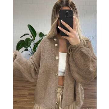 SeekMe Womens Cardigan Sweaters Casual Lightweight Long Sleeve Button Up Knit Oversized 2024 Fall Outwear (0006-AshBrown-XSmall)