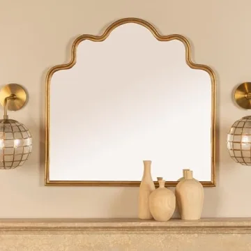 Creative Co-Op Wavy Scalloped Arched Metal Framed Wall Mirror, Gold