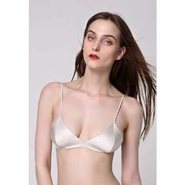 SilRiver Women's Silk Soft Cup Wireless Bra Triangle Bralette Top with Smooth Satin, Wire Free Bra (...