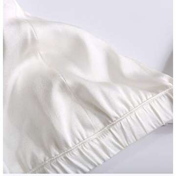 SilRiver Women's Silk Soft Cup Wireless Bra Triangle Bralette Top with Smooth Satin, Wire Free Bra (White, Large)