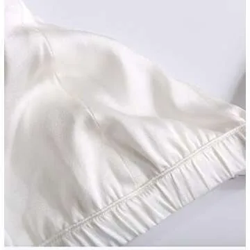 SilRiver Women's Silk Soft Cup Wireless Bra Triangle Bralette Top with Smooth Satin, Wire Free Bra (White, Large)