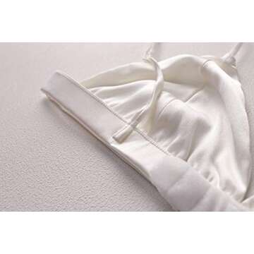 SilRiver Women's Silk Soft Cup Wireless Bra Triangle Bralette Top with Smooth Satin, Wire Free Bra (White, Large)